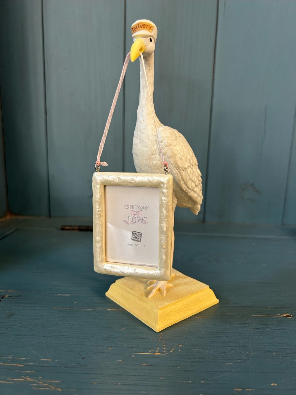 Russ Decorative White Stork Photo Frame with Yellow Base - Expression of Love